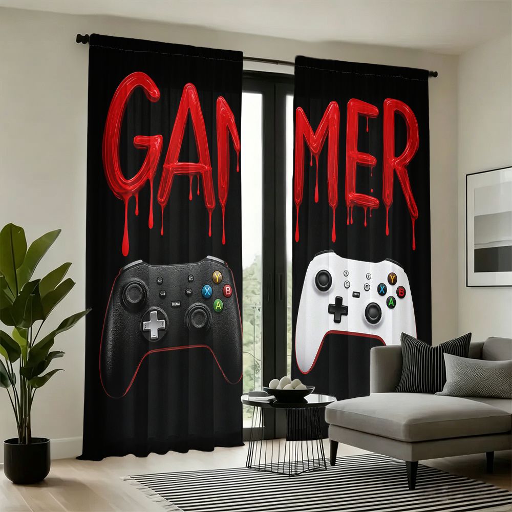 Home Decor Youtube Videos - Игровые шторы черные с принтом геймпада