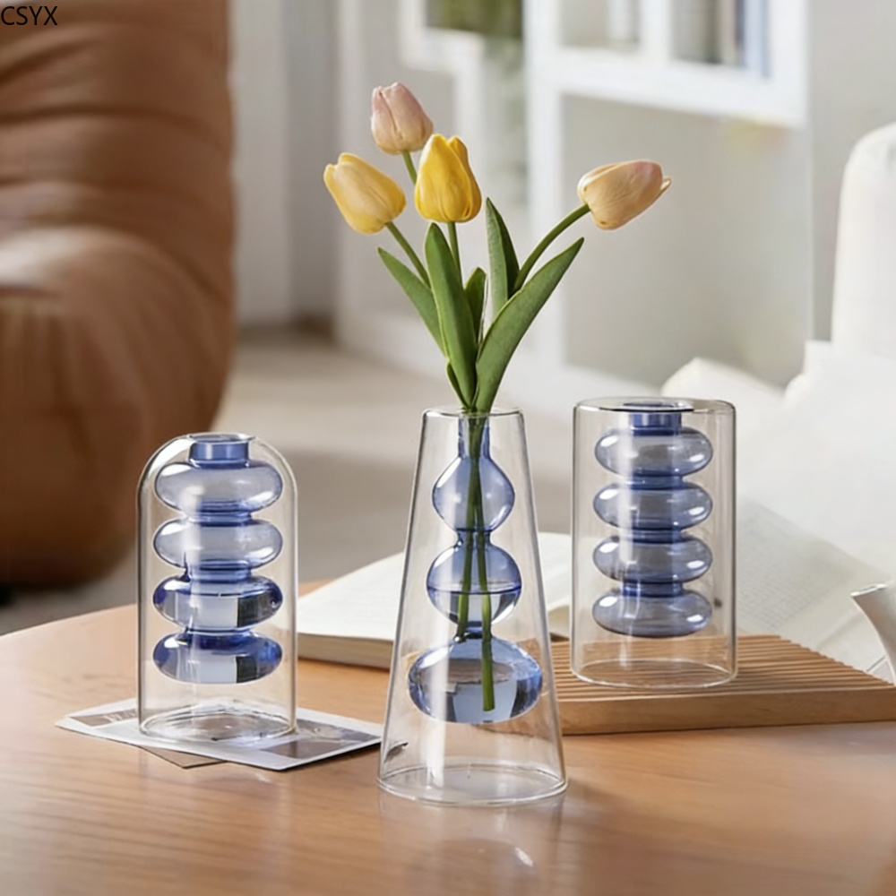 Glass Vase Nordic - Креативная скандинавская цветная двухслойная стеклянная ваза,