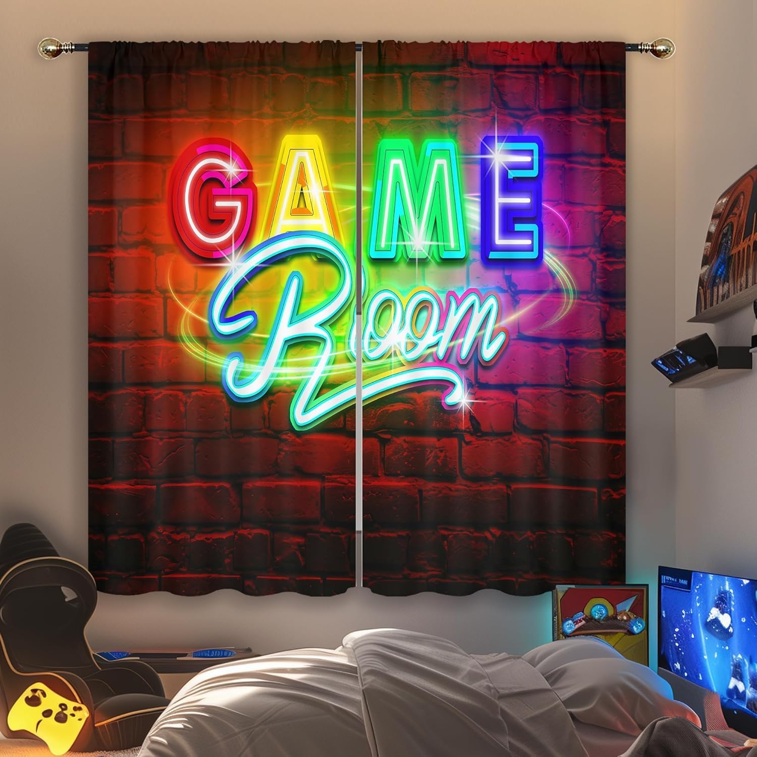 Home Decor Youtube Videos - Неоновые игровые шторы с карманом для