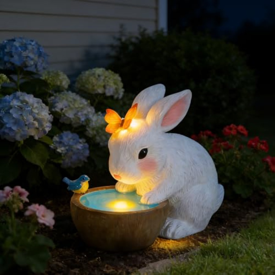 Home Decor Garden - Солнечная садовая фигурка кролика с бабочкой