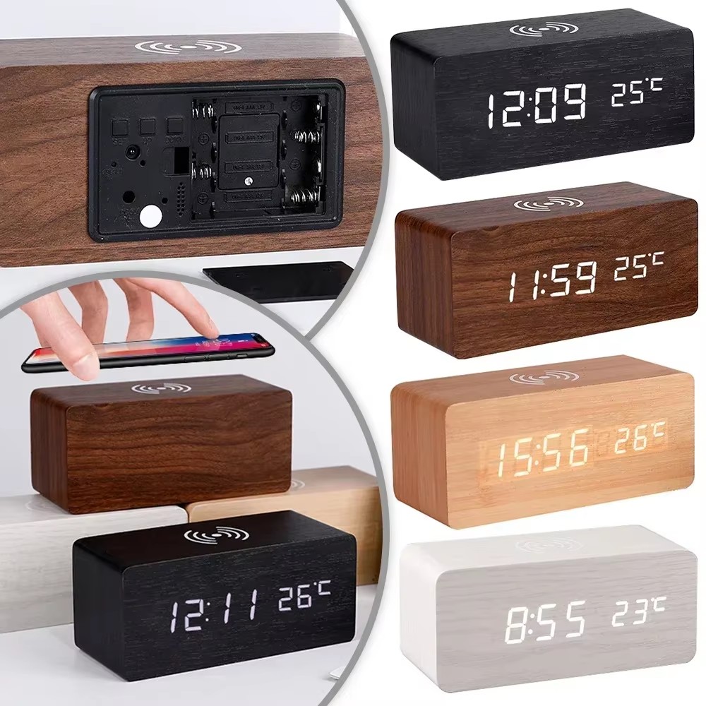 Vintage Alarm Clock - Настольные электронные часы-будильник с LED-дисплеем, деревянным